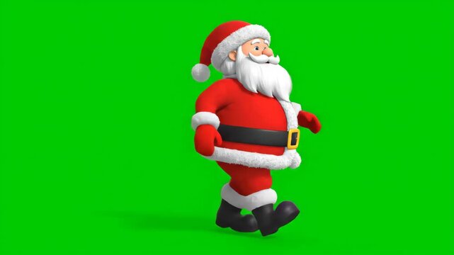 Santa Claus Walking Loop Animation on a Green Screen, Holiday Character Motion Graphic at Christmas Time