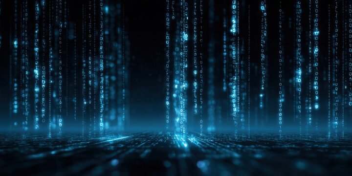 The mesmerizing cascade of binary code in a futuristic digital landscape.