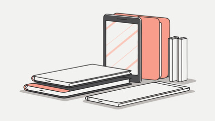 Digital and physical books and smartphones on a light gray background