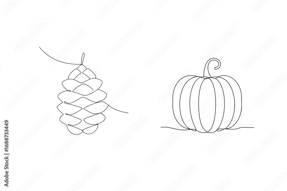 Poster pinecone and pumpkin continuous line drawing single line
