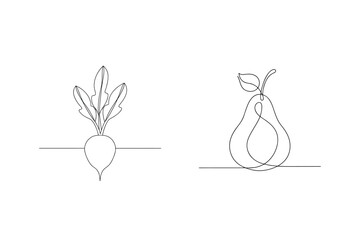 Single line drawing of a beet and a pear minimalist