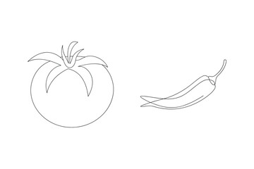 Tomato and chili pepper line drawing food vegetable