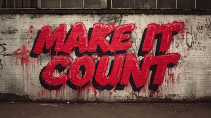 Make It Count Motivational Message .Urban graffiti art featuring bold lettering urging to make every moment count in a vibrant city setting
