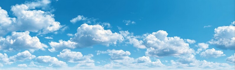 A vast expanse of a vibrant blue sky dotted with fluffy, white cumulus clouds (2)
