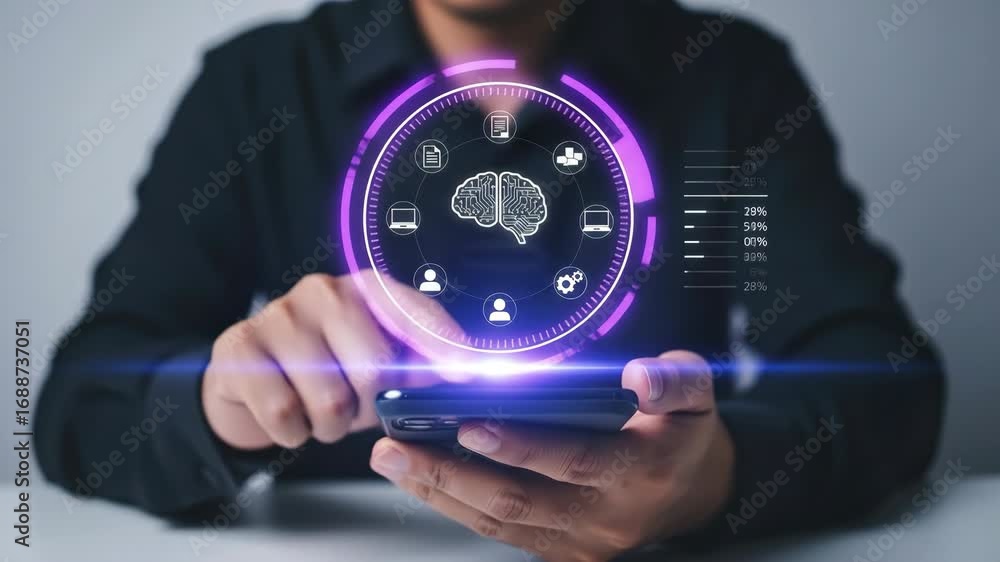 Fototapete an artificial intelligence technology innovation digital brain smartphone futuristic data network co