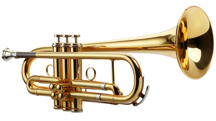 Golden trumpet musical instrument isolated on white background isolated on a transparent background