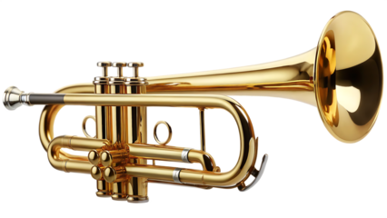 Golden trumpet musical instrument isolated on white background isolated on a transparent background.PNG .AI GENERATED