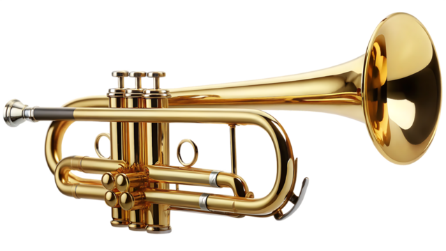 Golden trumpet musical instrument isolated on white background isolated on a transparent background.PNG .AI GENERATED