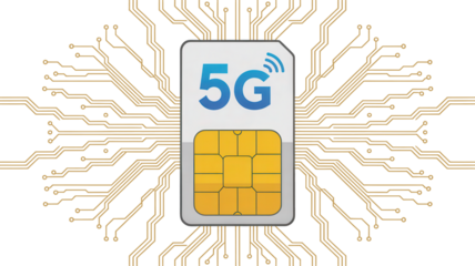 Experience the future of connectivity with a cutting-edge 5G SIM card seamlessly integrated into a dynamic digital circuit board network for high-speed data transfer and advanced communication.