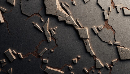 modern dark brown background texture with shards and cracks, old metallic grunge wall