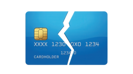 Dramatic cracked credit card symbolizes financial crisis, debt, or payment failure causing consumer worry and economic stress for businesses worldwide.