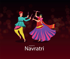 Happy Navratri Celebration Indian Couple Dancing with Dandiya Sticks