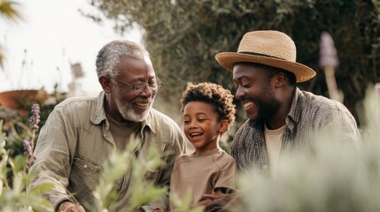 Three generations enjoying outdoors - family bonding and joyful moments