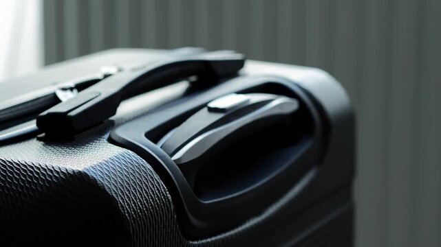 Handle on a travel suitcase.
Nylon and compact shockproof suitcase for travel.
Roomy travel suitcase for transporting personal belongings and clothes.