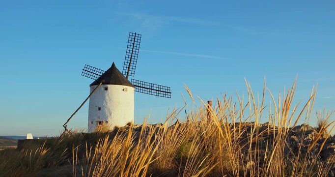 Revealing view of the historic windmills of Consuegra, Castilla-La Mancha, Spain