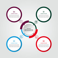 Marketing process visualization with white circle diagram | Business data representation with 4 steps or option modern border | 3d timeline cycle vector illustration for web, presentation, report