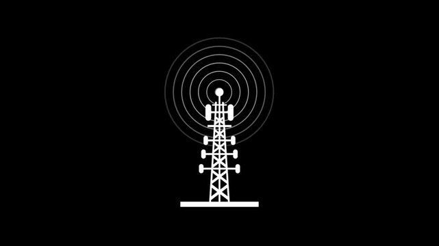 Cell tower signal waves icon animation on black background .4kHD motion signal video 