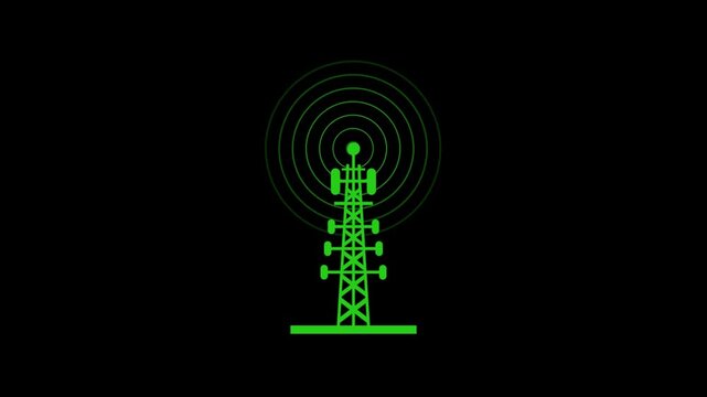 Cell tower signal waves icon animation on black background .4kHD motion signal video 