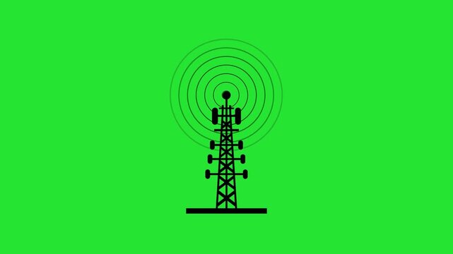 Cell tower signal waves icon animation on green background .4kHD motion signal video 