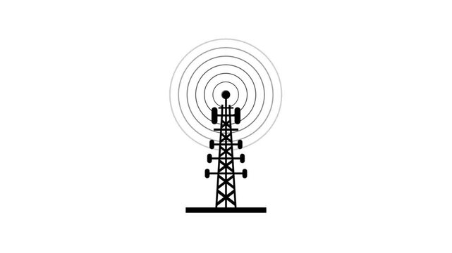 Cell tower signal waves icon animation on white background .4kHD motion signal video 