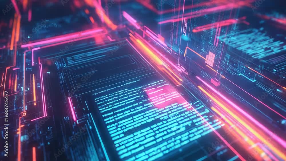Aufkleber futuristic data stream flowing through cyberspace with code and charts