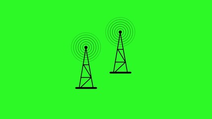 Cellular network tower Icon signal animation on green background .HD video  - Powered by Adobe