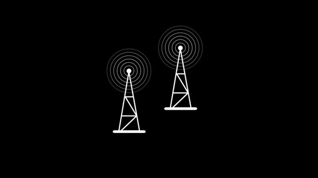 Cellular network tower Icon signal animation on black background .HD video 