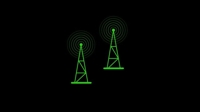 Cellular network tower Icon signal animation on black background .HD video 