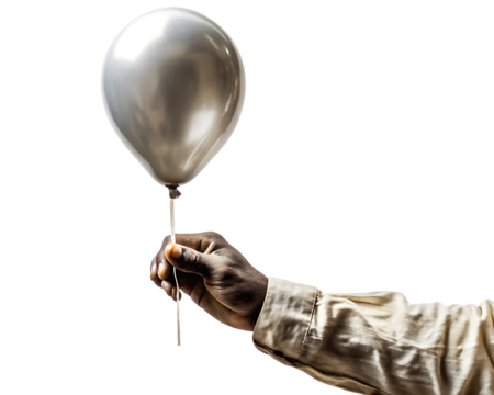 Hand holding glossy silver balloon by string isolated on a transparent background 3 - Powered by Adobe