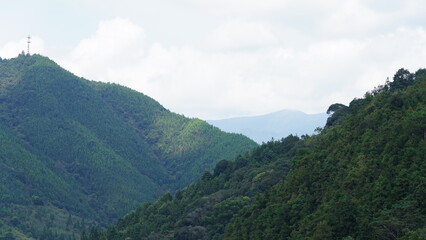 The beautiful mountains view from the top of the hill in spring