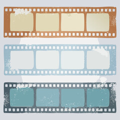 Vector filmstrip border with distressed perforations and speckle noise retro photo frame design