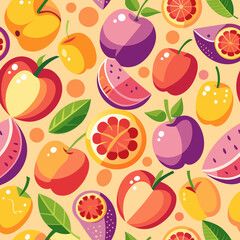 Gradient abstract fruit pattern, seamless for fabric or wallpaper.