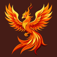 Mythical phoenix bird glowing with flames, vector style.