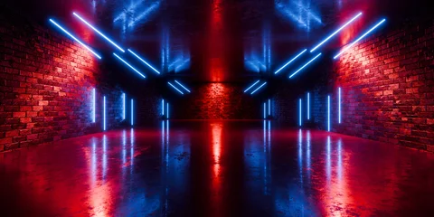 Neon Vibrant Glowing Lasers Sci Fi Cyber Futuristic Underground Metal Alien Shaped Walls  Garage Hangar Tunnel Corridor Modern Realistic Parking Showroom Studio 3D Rendering © IM_VISUALS
