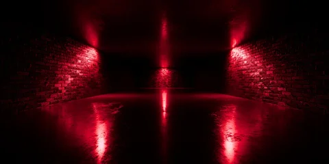 Neon Vibrant Glowing Lasers Sci Fi Cyber Futuristic Underground Metal Alien Shaped Walls  Garage Hangar Tunnel Corridor Modern Realistic Parking Showroom Studio 3D Rendering © IM_VISUALS