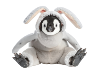 Adorable Penguin Chick in Gray Bunny Costume