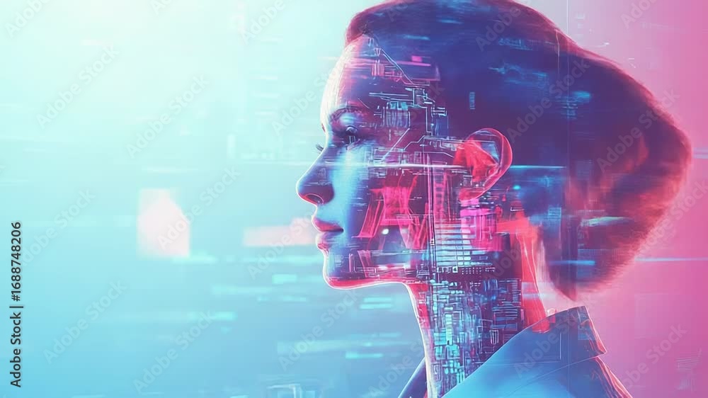 Aufkleber scientist working with futuristic interface analyzing data in modern laboratory