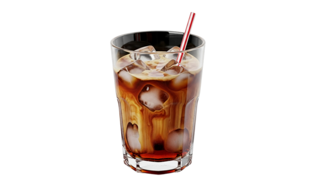 Cold Brew Coffee with Ice Cubes 3D Realistic Drink PNG - Powered by Adobe