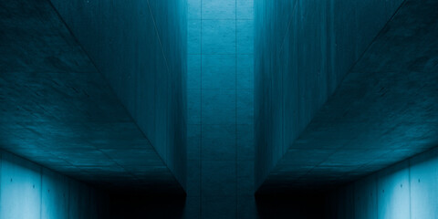 Modern Underground Massive Concrete Cement Blocks Hallway Room Tunnel Corridor Bunker Hangar Realistic Stage Lights Empty Warehouse 3D Rendering