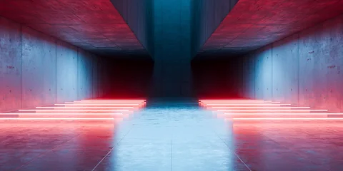 Modern Underground Massive Concrete Cement Blocks Hallway Room Tunnel Corridor Bunker Hangar Realistic Stage Lights Empty Warehouse 3D Rendering © IM_VISUALS