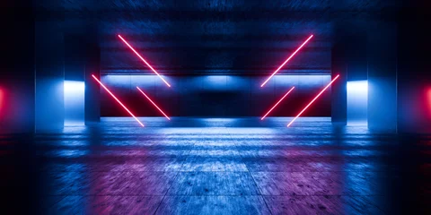 Modern Underground Massive Concrete Cement Blocks Hallway Room Tunnel Corridor Bunker Hangar Realistic Stage Lights Empty Warehouse 3D Rendering © IM_VISUALS