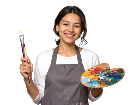 Smiling Woman Artist Holding Paintbrush and Palette