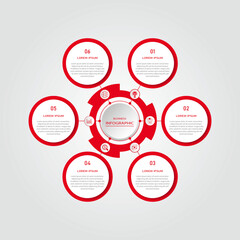 Business progress or process visualization with 36steps circular white diagrams | Infographic red radial wheel marketing chart | Modern abstract innovation for presentation, report