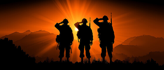 Soldiers saluting at sunset military army veterans memorial day image