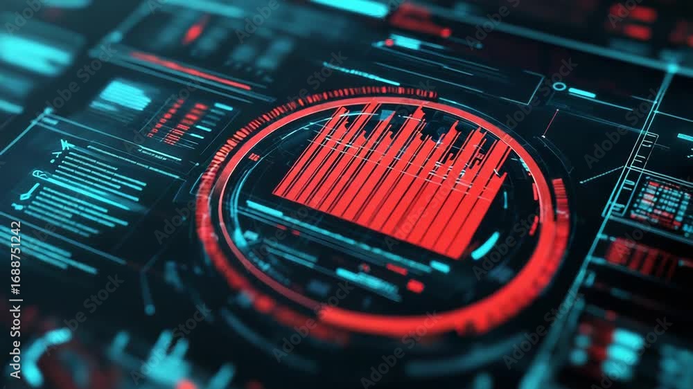 Aufkleber futuristic head up display showing red graph and data analysis information