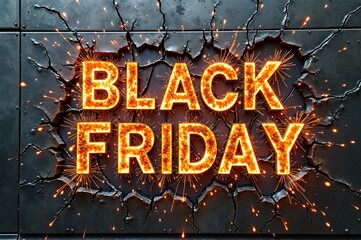Explosive black friday sale with bright sparks on dark background