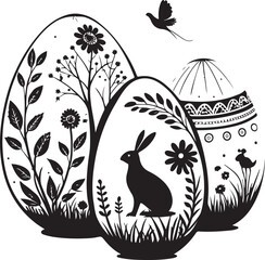 Black and White Minimalist Easter Eggs Silhouette
