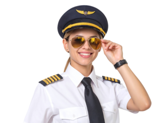 Smiling Female Pilot in Aviator Sunglasses