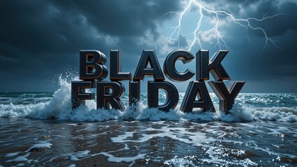 Dramatic black friday storm concept with crashing waves and lightning