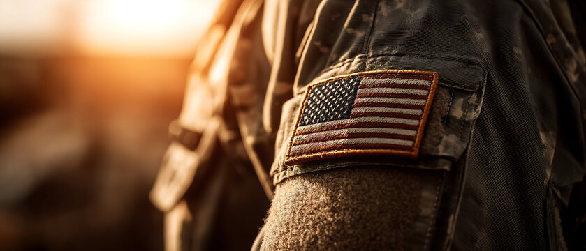 American flag patch on military uniform soldier army veteran usa photo